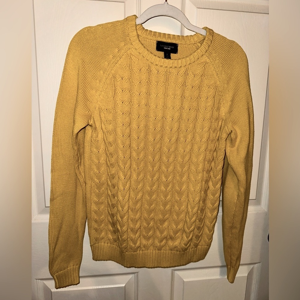 Lands' End drifter Yellow Cable Knit Sweater S winter fall NWOT